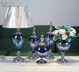 简欧欧式样板间样板房客厅玄关家居装饰品创意工艺品玻璃摆件台灯