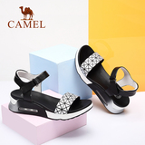 Camel/骆驼女鞋 2016夏季新款 格菱真皮魔术贴休闲气压垫坡跟凉鞋