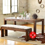 老榆木餐桌椅实木餐桌椅组合简约复古家用环保6人桌子长条凳子