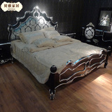 新古典床 欧式实木双人床 布艺床 奢华大气银箔床 实木雕花床