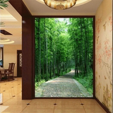 3D立体玄关壁画走廊过道墙纸装饰画 竖版高清竹林无缝油画布壁纸