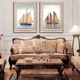 现代装饰画有框画欧式客厅挂画玄关墙画书房壁画复古简约帆船海景