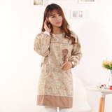 韩版时尚纯棉长袖围裙可爱格子带袖居家厨房罩衣成人罩衣纯棉女厚
