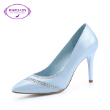 哈森2016新品优雅女款细跟婚鞋水钻尖头单鞋HS62432