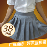 春夏百褶裙短裙带口袋日本学生jk制服裙黑色纯色半身裙