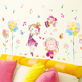 可移除音乐女孩音符墙贴 客厅儿童房舞蹈房幼儿园教室装饰墙贴画