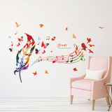 可移除墙贴纸贴画客厅教室墙壁装饰彩色羽毛音乐音符五线谱蝴蝶鸟