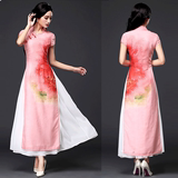 夏季新中式旗袍连衣裙奥黛款民族改良真丝麻长款连衣裙两件套装