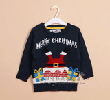 外贸欧美原单2015专柜新款童装男童圣诞老人图案毛衣套头针织衫