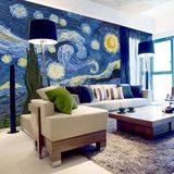 卧室床头背景墙墙纸 欧式油画沙发壁纸 艺术手绘大型壁画梵高星空