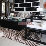 回文条形格现代简约客厅茶地毯创意家用手工腈纶可定制满铺咖色