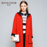 诗篇冬季女装 专柜正品红色连帽拼接中长款毛衣外套 63636030