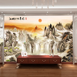 鑫雅j江山如此多娇瀑布山水国画墙纸壁画中式装修客厅电视背景墙
