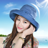 夏天遮阳韩国版型帽子女户外旅游太阳防晒布帽蝴蝶结可折叠含棉麻