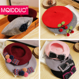 韩国设计儿童羊毛贝雷帽宝宝画家帽男女童樱桃礼帽女孩造型帽子潮