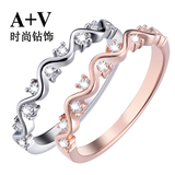 A+V 18k白金钻石钻戒排钻戒指结婚求婚情侣女戒玫瑰金专柜正品