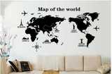 Map of the World世界地图墙贴书房教室企业单位标志性建筑地图