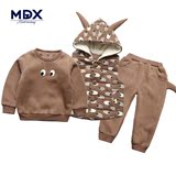 麦迪熊童装儿童套装男童冬款2015新款中小童宝宝卫衣加绒加厚可爱