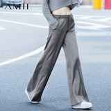 Amii[极简主义]2015秋冬通勤纯色西装阔腿宽松显瘦长裤子女
