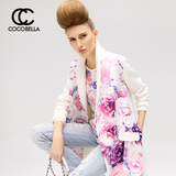 COCOBELLA 2016春季新品中长款白色时尚印花OL女士西装外套CT272