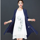中年夏季新款大码女装韩版夏装两件套棉麻连衣裙短袖妈妈套装裙子