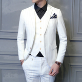 结婚西装伴郎礼服 韩版修身 绅士条纹白色男士西服套装 新郎西装