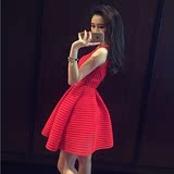 红色蕾丝连衣裙露肩a型2016夏季韩国中长款裙高腰显瘦镂空蓬蓬裙
