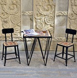 美式铁艺马赛克餐桌椅组合 北欧复古咖啡桌子 休闲户外小方桌洽谈