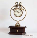 欧式复古纯铜座钟创意坐钟吉祥台钟客厅卧室静音时钟实木钟表摆件