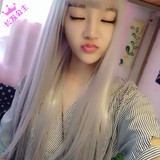 2016日韩假发女长直发空气刘海奶奶灰闷青色整顶逼真假发套爆款发