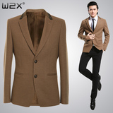 W2X春秋款羊毛呢子英伦小西装男士修身型休闲韩版西服上衣外套潮