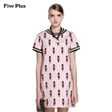 Five Plus2016新品女春装印花图案短袖A字连衣裙短裙2HM1082490
