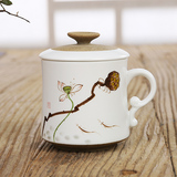景德镇手绘茶杯陶瓷带盖过滤办公杯陶瓷茶杯过滤功夫茶杯个人茶杯