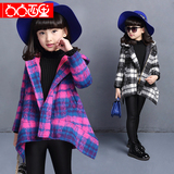 2015新款韩版潮中大女童呢大衣外套儿童冬装毛呢子格纹大衣外套