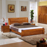 榆木床全实木双人床厚重款雕花现代婚床1.8米气压高箱储物床包邮