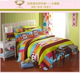 包邮卡通可爱猴子条纹韩版印花床单被套四件套家纺床上用品特价