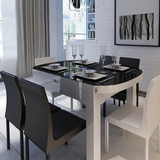 可伸缩实木餐桌椅组合现代简约小户型多功能烤漆折叠玻璃圆餐桌