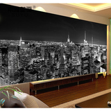 大型夜景个性定制背景墙壁纸 简约客厅墙纸  黑白城市建筑壁画纸