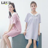 LRUD2016夏季新款韩版纯色娃娃领系带短袖连衣裙女宽松休闲打底裙