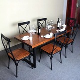 高档美式实木复古海鲜餐厅咖啡厅火锅快餐饭店酒吧餐桌椅组合套件