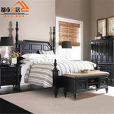 美式乡村全实木床1.8米黑色双人床1.5米北欧现代简约卧室橡木家具