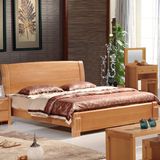 现代简约榉木床1.8双人大床1.5储物高箱气压床单人儿童床全实木床