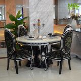 新古典实木圆形餐桌椅 欧式大理石奢华白色酒桌饭桌 金银箔餐桌椅