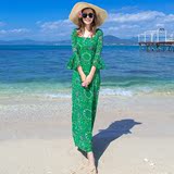 民族风雪纺长袖连衣裙马尔代夫泰国度假波西米亚长裙 显瘦沙滩裙