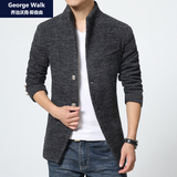 George Walk 新款秋冬男士修身型短款羊毛呢大衣休闲纯色风衣外套