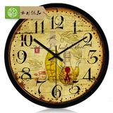 12英寸彩色地中海欧式挂钟复古时尚圆形时钟玻璃挂表金属钟表包邮