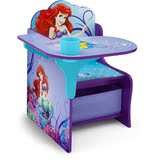 正品迪士尼儿童宝宝一体桌餐椅木制连体多功能学习桌鱼美人图案款