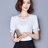 韩版中袖雪纺衫上衣女式夏季新款小衫宽松短袖T恤女装显瘦打底衫