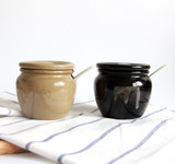 简约古朴创意日式陶瓷调味罐瓶盐罐糖罐厨房用品用具（配送小勺）