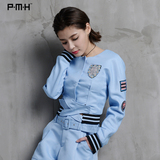 PMH2016春季新款韩版小香风短外套运动休闲圆领上衣长袖夹克衫女
